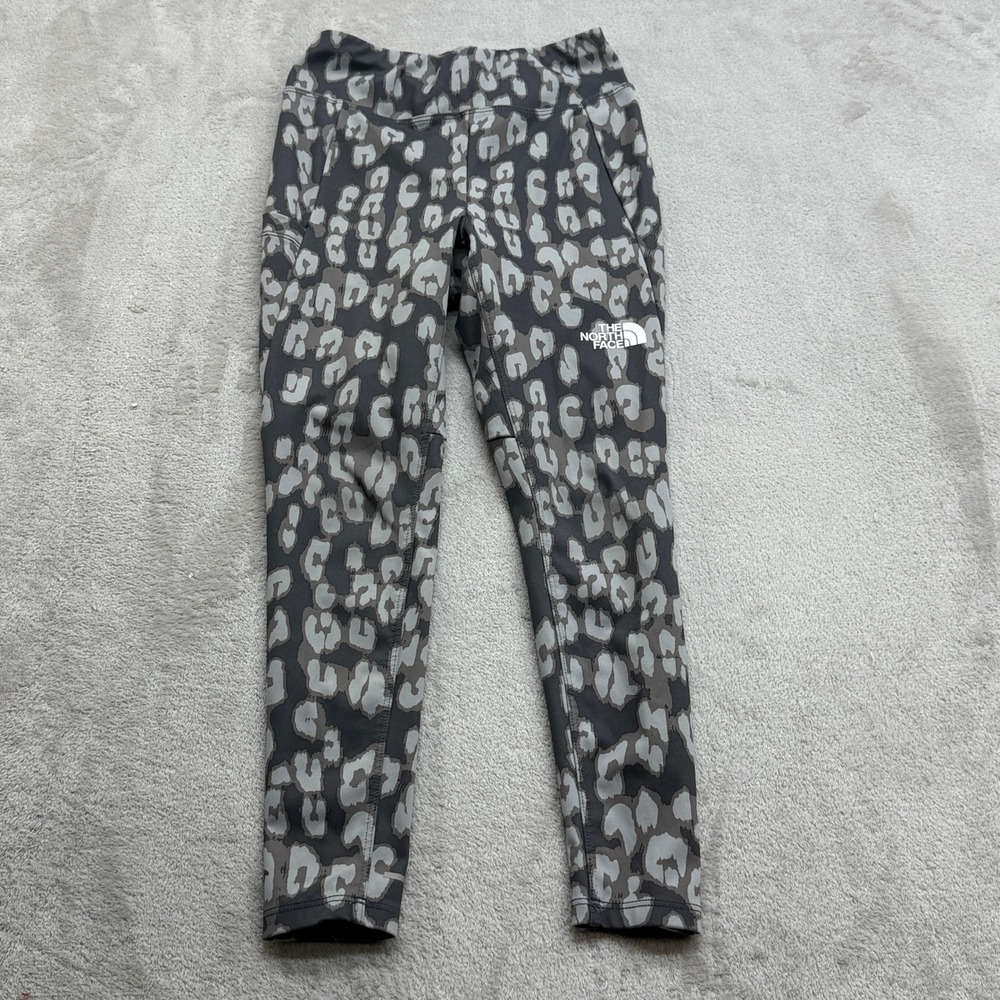 The North Face Leggings Girls S 7/8 Grey Leopard Print Athletic Pockets Gorpcore